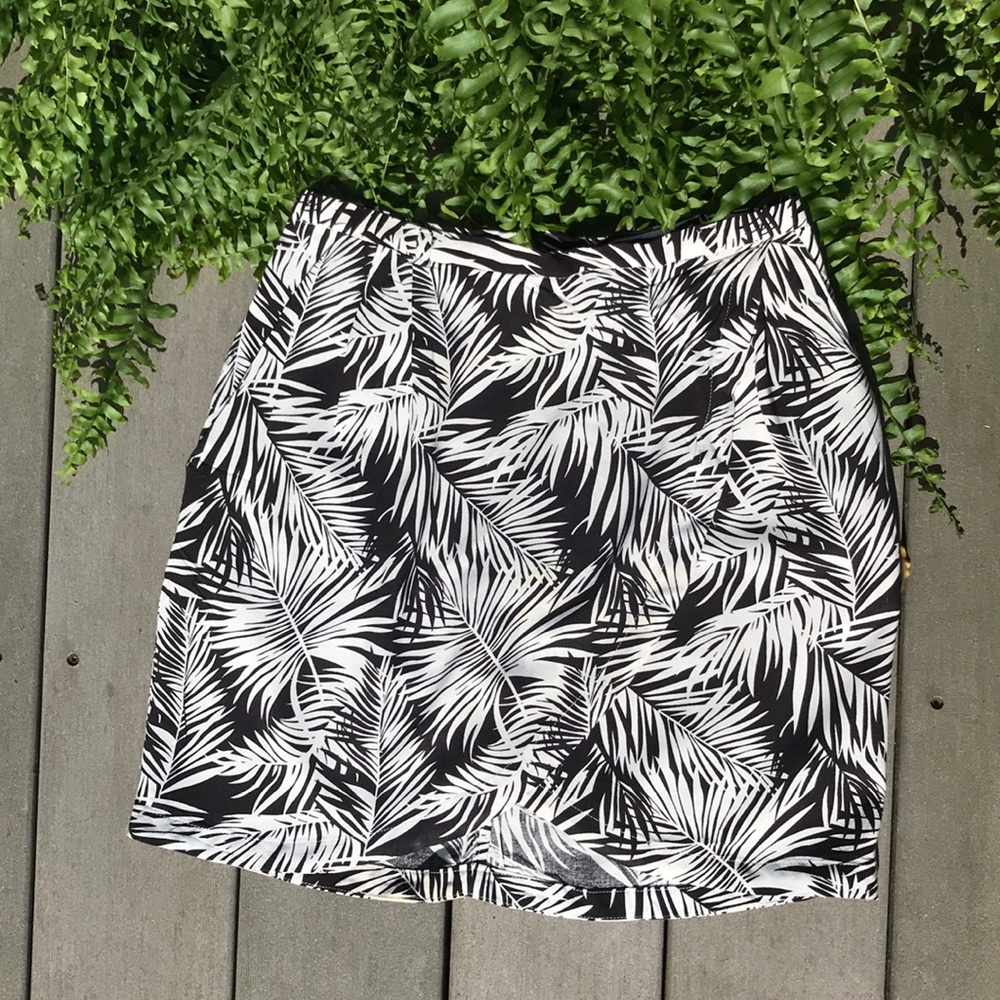 Black & White Palm Print Mini Skirt